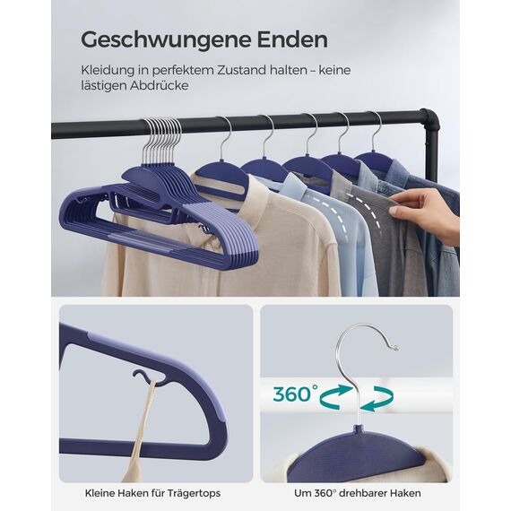 SONGMICS Kleiderbügel Kunststoff, 20er Set, Bügel mit U-förmiger Öffnung, platzsparend, 0,5 cm dick, 41,5 cm breit, um 360° drehbarer Haken, dunkelblau-hellblau CRP041C02