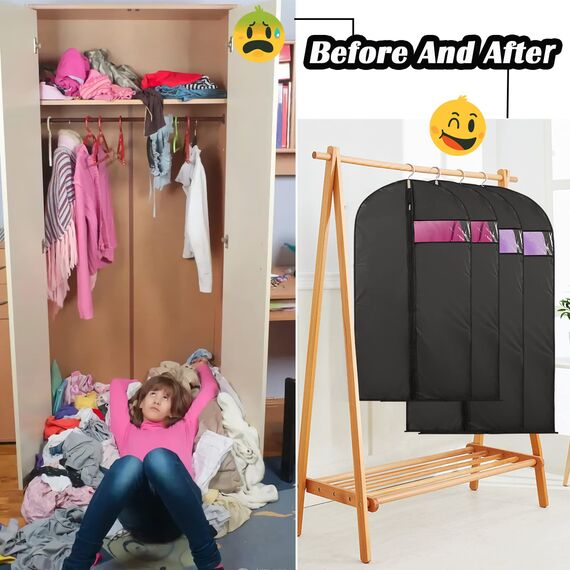 Niviy 5 X kleidersack Lang 60X140 CM Kleiderhülle Anzugtasche Atmungsaktiv Stoff,Mit sichtbarem Fenster Für Anzüge Kleider Mäntel Sakkos Cocktailkleidern Abendkleider Anzugsack Aufbewahrung Schwarz