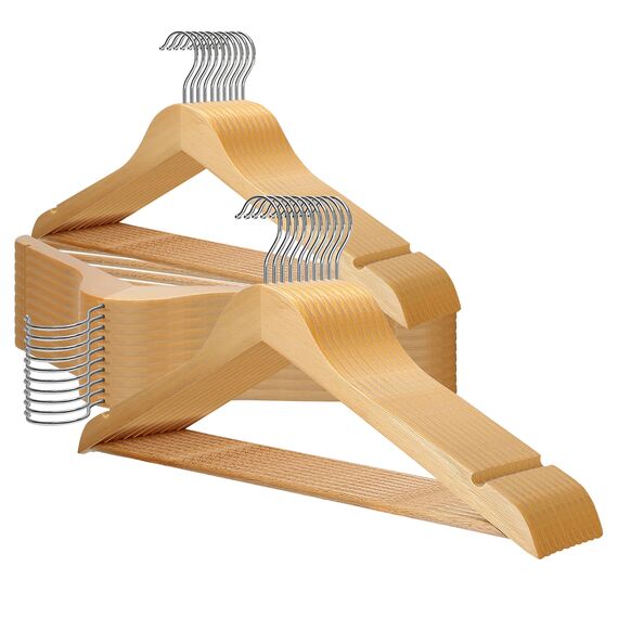 30 x Kleiderbügel Holz VonBueren | 44,5 x 22 cm je Bügel/Holzbügel | Holzkleiderbügel | 360 Grad drehbar