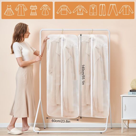 GoMaihe Kleidersack | 8 Stück Kleidersäcke 60*140cm,Anzug Aufbewahrung,Kleid Organizer,Transparente Kleiderschutzhülle mit Reißverschluss, Kleiderschutz für Hemden Wintermantel Sakko Abendkleider Etc