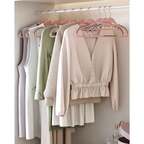 SONGMICS Kleiderbügel Kunststoff, 20er Set, Bügel mit U-förmiger Öffnung, platzsparend, 0,5 cm dick, 41,5 cm breit, um 360° drehbarer Haken, rosa-dunkelgrau CRP041P01