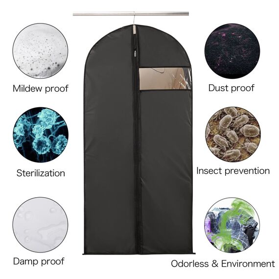 Niviy kleidersack Lang 60X160 cm Hochwertiger Schwarz 5 X kleidersäcke Atmungsaktiv Stoff,Mit Sichtbarem Fenster Für Anzüge Kleider Mäntel Sakkos Brautkleidern Abendkleider Anzugsack Aufbewahrung