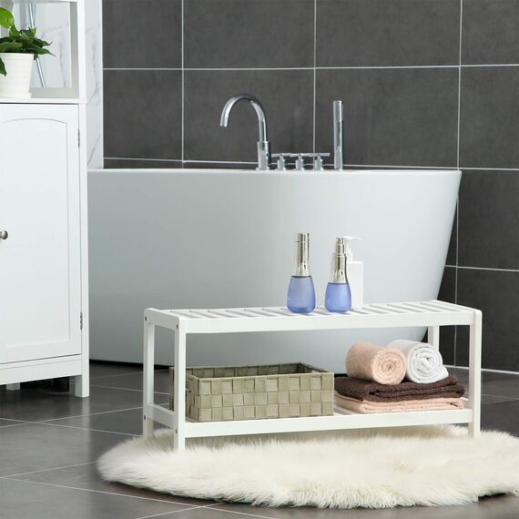 SONGMICS Schuhregal aus Bambus, Schuhablage mit 2 Ebenen, Schuh-Organizer, Regal für Schuhe, Pflanzen, Bücher, Wohnzimmer, Flur, Schlafzimmer, Badezimmer, 26 x 70 x 33 cm, weiß LBS02WT