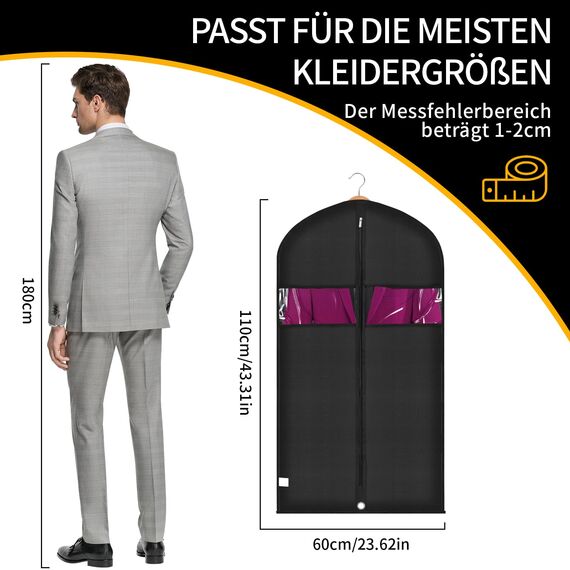 Niviy kleidersack Lang 110X60CM Reißverschluss Kleiderhülle Schwarz Anzugtasche für Reisen Atmungsaktiv Premium Oxford-Stoff,Für Anzüge Kleider Mäntel Sakkos Hemden Abendkleider Aufbewahrung 5PCS