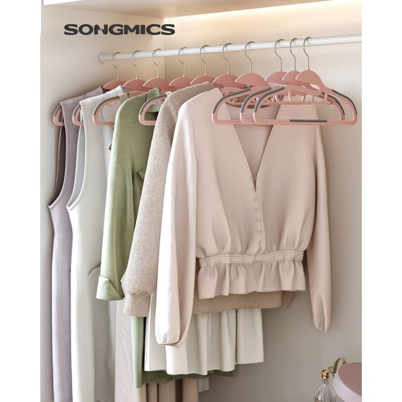 SONGMICS Kleiderbügel Kunststoff, 50er Set, Bügel mit U-förmiger Öffnung, platzsparend, 0,5 cm dick, 41,5 cm breit, um 360° drehbarer Haken, rosa-dunkelgrau CRP041P02