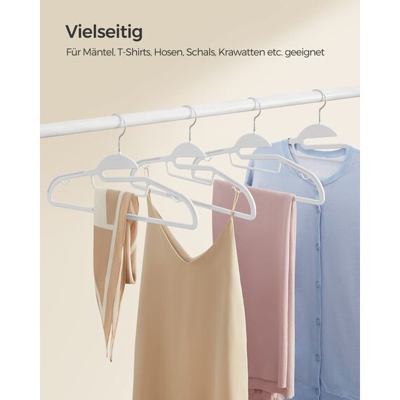 SONGMICS Kleiderbügel Kunststoff, 20er Set, Bügel mit U-förmiger Öffnung, platzsparend, 0,5 cm dick, 41,5 cm breit, um 360° drehbarer Haken, weiß CRP041W02