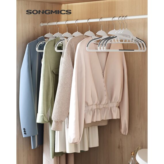 SONGMICS Kleiderbügel Kunststoff, 50er Set, Bügel mit U-förmiger Öffnung, platzsparend, 0,5 cm dick, 41,5 cm breit, um 360° drehbarer Haken, weiß-dunkelgrau CRP041W04
