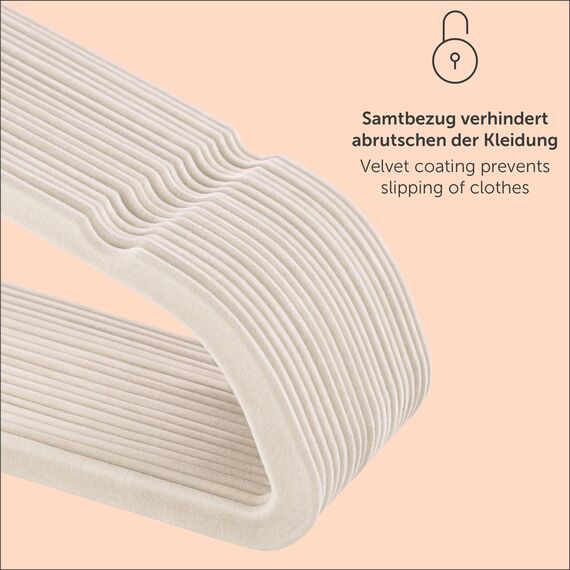 Blumtal Kleiderbügel 50 Stück - Kleiderbügel Samt 360° drehbar und belastbar - Kleiderbügel platzsparend und rutschfest - Kleiderbügel Weiß mit Samtbezug - Samtbügel/Velvet Hangers - Hemdenbügel Weiß