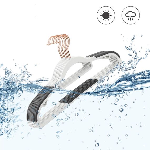 SONGMICS Kleiderbügel 30er Set, Bügel aus Kunststoff, rutschfest, platzsparend, Dicke 0,5 cm, 42 cm lang, um 360° drehbarer Haken in Roségold, weiß-dunkelgrau CRP020W01