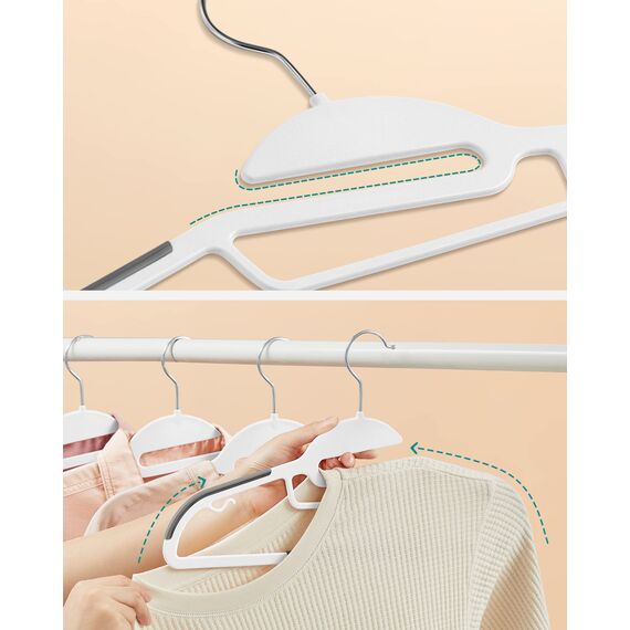 SONGMICS Kleiderbügel Kunststoff, 50er Set, Bügel mit U-förmiger Öffnung, platzsparend, 0,5 cm dick, 41,5 cm breit, um 360° drehbarer Haken, weiß-dunkelgrau CRP041W04
