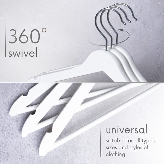OGIVO Kleiderbügel Holz – 10er Set Holzbügel Bügel aus Holz für Ihre Garderobe – 360° drehbarer Haken – Einkerbungen an den Schultern – Hangers Clothes (Weiß)