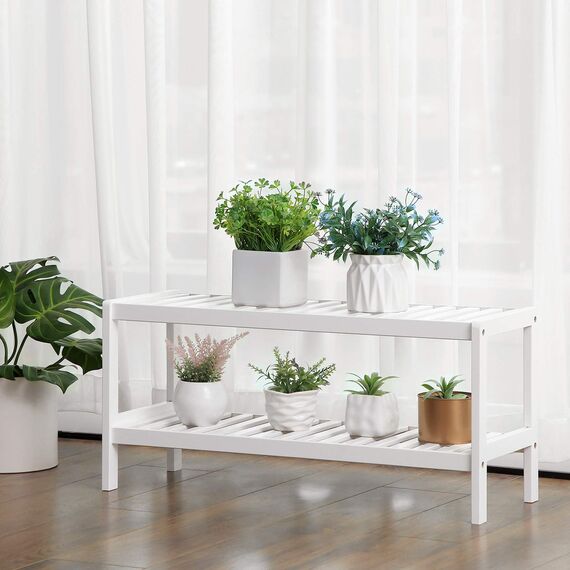 SONGMICS Schuhregal aus Bambus, Schuhablage mit 2 Ebenen, Schuh-Organizer, Regal für Schuhe, Pflanzen, Bücher, Wohnzimmer, Flur, Schlafzimmer, Badezimmer, 26 x 70 x 33 cm, weiß LBS02WT