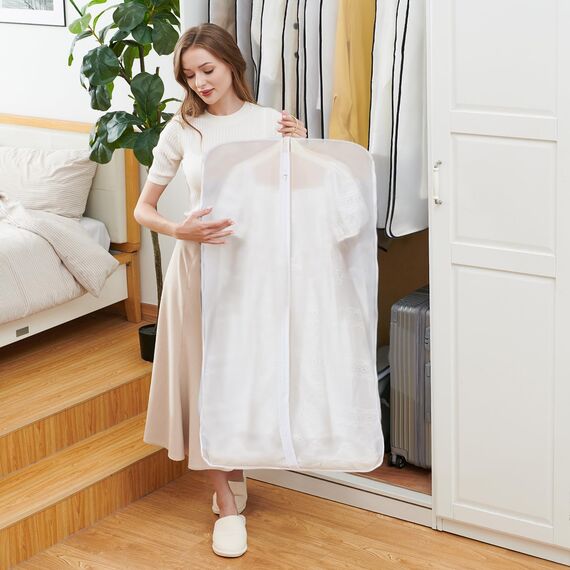 GoMaihe Kleidersack 8-Stück 60CM×120CM Lang Transparent Anzug: Kleidersäcke mit Reißverschluss für Anzüge Kleider Hemden Jacken Mäntel Kleidung Aufbewahrung Weiß