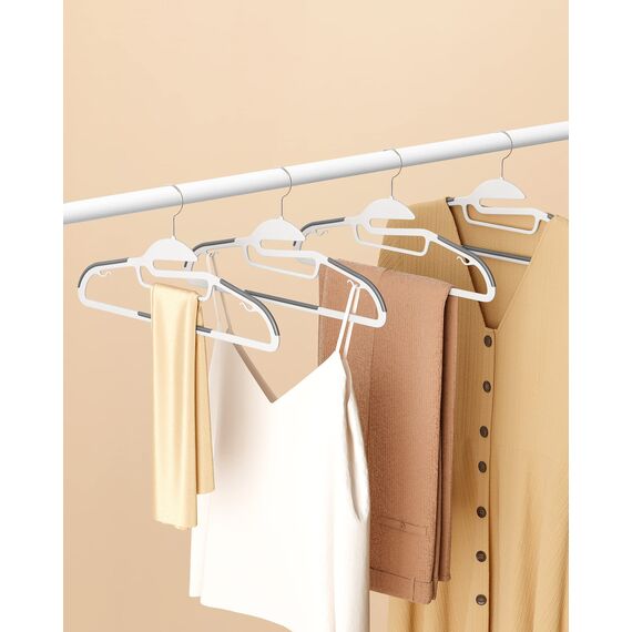 SONGMICS Kleiderbügel Kunststoff, 20er Set, Bügel mit U-förmiger Öffnung, platzsparend, 0,5 cm dick, 41,5 cm breit, um 360° drehbarer Haken, weiß-dunkelgrau CRP041WG02