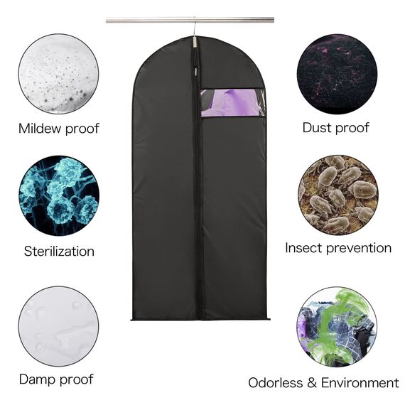 Niviy kleidersack Anzug Schwarz 5 xReise kleidersäcke Lang 60X120CM Wasserdicht Atmungsaktiv Stoff,Für Anzüge Kleider Mäntel Sakkos Hemden Abendkleider Anzugsack kleiderschutzhüllen Mit Reißverschluss