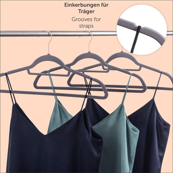 Blumtal Samt-Kleiderbügel, rutschfest, 360° drehbar, für Mäntel, Anzüge, Hemden und Hosen, 20 Stück, Grau