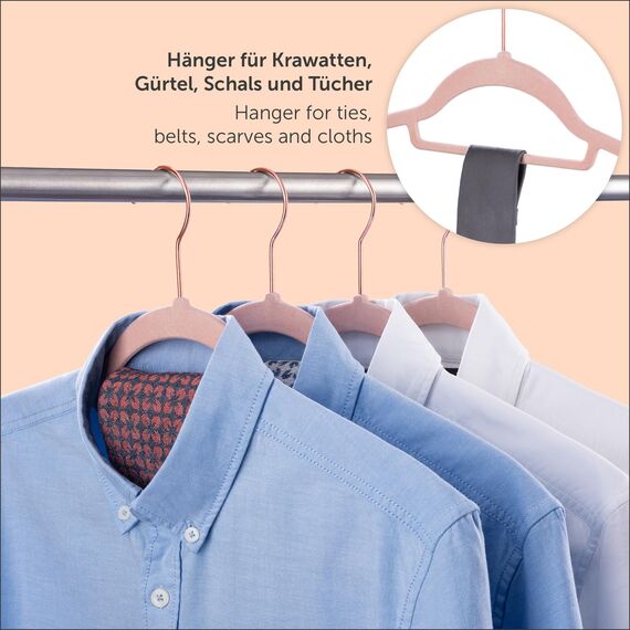 Blumtal Kleiderbügel 100 Stück - Samtbezogene, 360° drehbar und belastbar - Platzsparend und rutschfest - Rosa Farbe