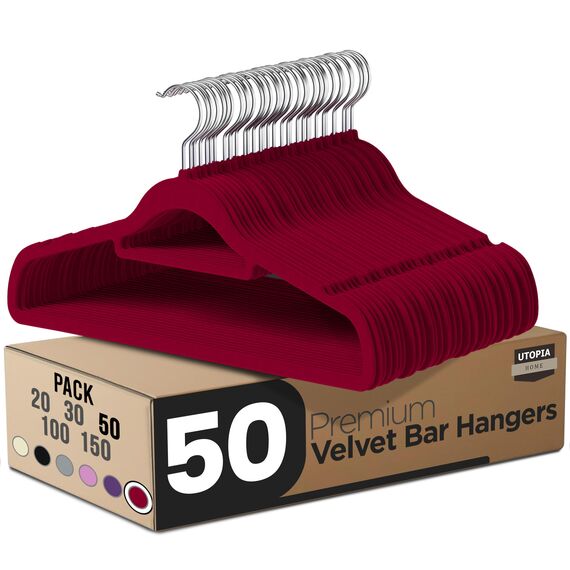 Utopia Home - Antirutsch-Kleiderbügel aus Samt - rutschfeste und strapazierfähige Kleiderbügel aus Samt mit Krawattenhalter - Stark genug, Jacken und Pullover zu halten (Burgund, 50er-Pack)