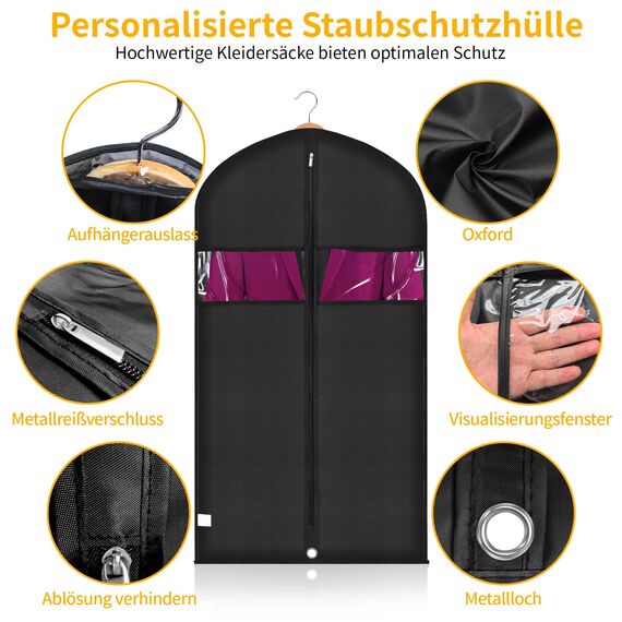 Niviy kleidersack Lang 110X60CM Reißverschluss Kleiderhülle Schwarz Anzugtasche für Reisen Atmungsaktiv Premium Oxford-Stoff,Für Anzüge Kleider Mäntel Sakkos Hemden Abendkleider Aufbewahrung 5PCS