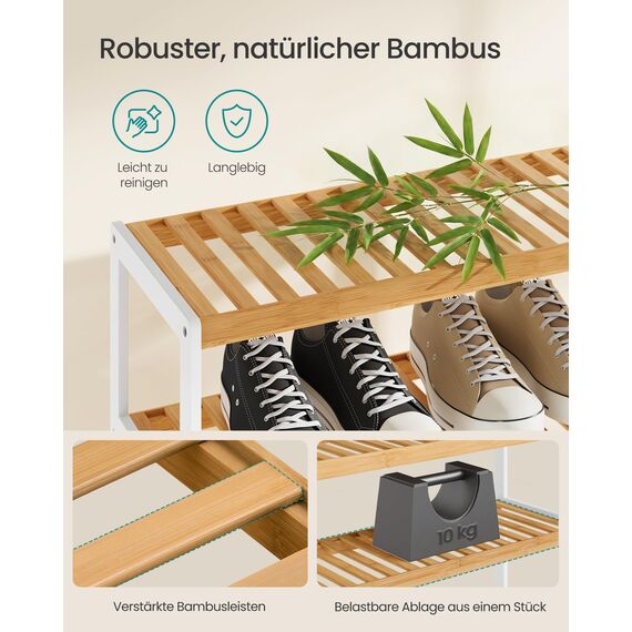 SONGMICS Schuhregal aus Bambus, Schuhablage mit 4 Ebenen, Schuh-Organizer, Regal für Schuhe, Pflanzen, Bücher, Flur, Wohnzimmer, Schlafzimmer, 26 x 70 x 75,5 cm, weiß-naturfarben LBS007KZ01