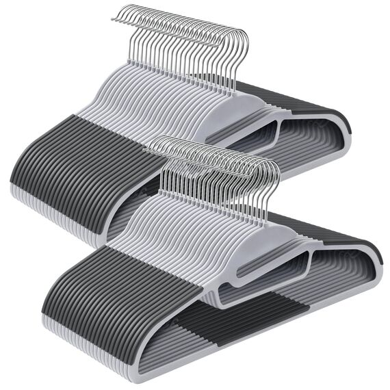 SONGMICS Kleiderbügel Kunststoff, 50er Set, Bügel mit U-förmiger Öffnung, platzsparend, 0,5 cm dick, 41,5 cm breit, um 360° drehbarer Haken, hellgrau-dunkelgrau CRP41G-50