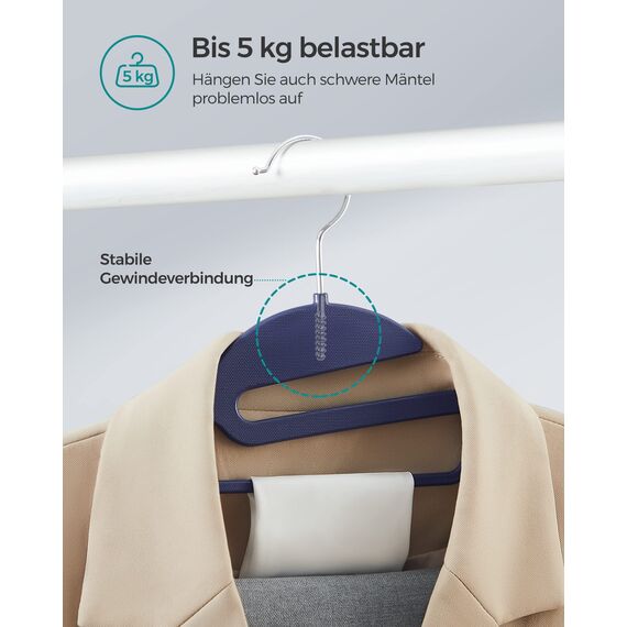 SONGMICS Kleiderbügel Kunststoff, 20er Set, Bügel mit U-förmiger Öffnung, platzsparend, 0,5 cm dick, 41,5 cm breit, um 360° drehbarer Haken, dunkelblau-hellblau CRP041C02