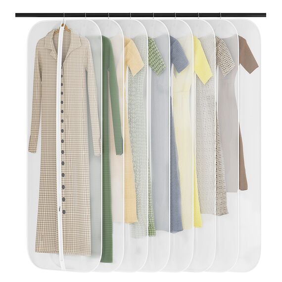 GoMaihe Kleidersack 8-Stück Lang 60CM×160CM Transparent Anzug: Kleidersäcke mit Reißverschluss für Anzüge Kleider Abendkleider Jacken Mäntel Kleidung Aufbewahrung Weiß