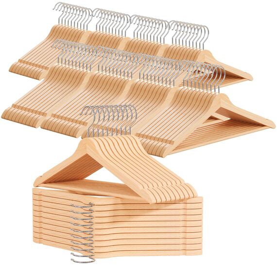 OGIVO Kleiderbügel Holz – 100er Set Holzbügel Bügel aus Holz für Ihre Garderobe – 360° drehbarer Haken – Einkerbungen an den Schultern – Hangers Clothes (Natur)