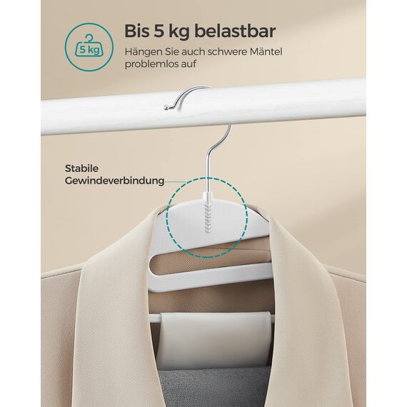SONGMICS Kleiderbügel Kunststoff, 20er Set, Bügel mit U-förmiger Öffnung, platzsparend, 0,5 cm dick, 41,5 cm breit, um 360° drehbarer Haken, weiß CRP041W02