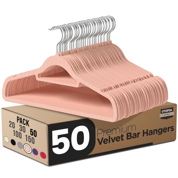 Utopia Home - Antirutsch-Kleiderbügel aus Samt - rutschfeste und strapazierfähige Kleiderbügel aus Samt mit Krawattenhalter - Stark genug, Jacken und Pullover zu halten (Rosa, 50er-Pack)