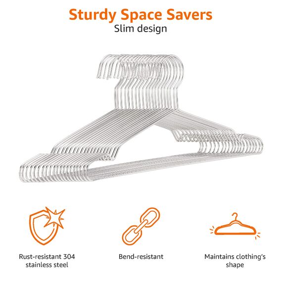 Amazon Basics Kleiderbügel aus Edelstahl, 20er-Pack, Chrome