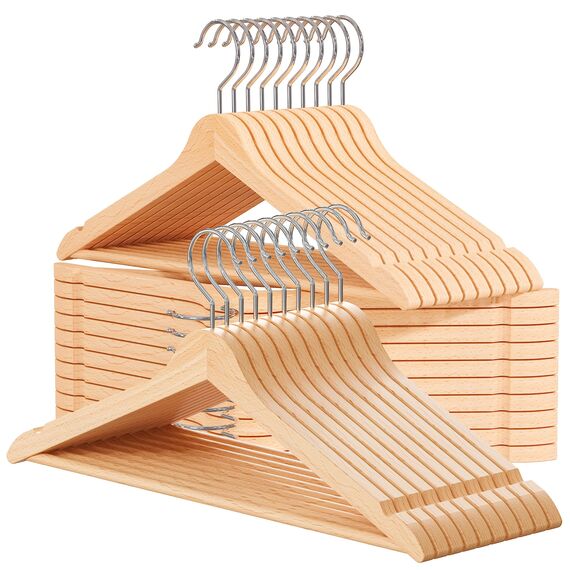 OGIVO Kleiderbügel Holz – 30er Set Holzbügel Bügel aus Holz für Ihre Garderobe – 360° drehbarer Haken – Einkerbungen an den Schultern – Hangers Clothes (Natur)