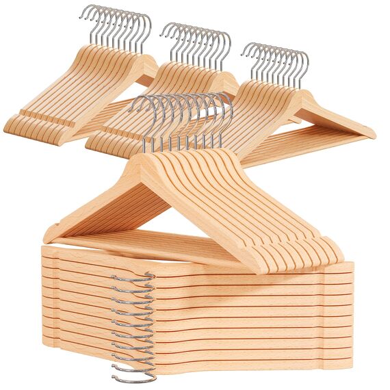 OGIVO Kleiderbügel Holz – 50er Set Holzbügel Bügel aus Holz für Ihre Garderobe – 360° drehbarer Haken – Einkerbungen an den Schultern – Hangers Clothes (Natur)