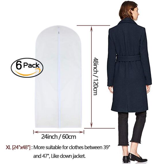HomeClean Kleidersack Durchsichtig 60cm x 120cm Lange Anzugstasche Staubdichter Kleidersack Weiße atmungsaktive Staubschutzhülle mit durchgehendem Reißverschluss für Tanzkleiderkleidung 6er-Pack
