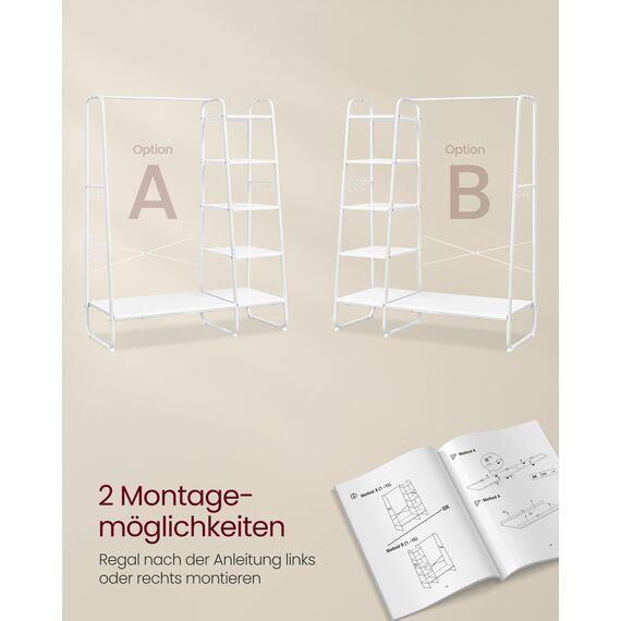 VASAGLE Kleiderständer, Garderobenständer, 45 x 120 x 160 cm Garderobe, Kleiderstange, Schuhablage, offener Kleiderschrank, 6 Haken abnehmbar, Schlafzimmer Flur, wolkenweiß-mattweiß RGR116W02