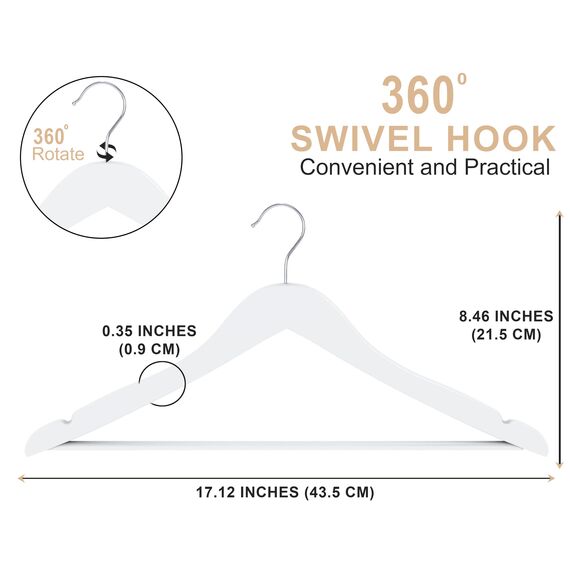 Utopia Home 20er Pack Holzbügel mit Hosenstange und Schulterrillen, stabiles und schlankes Design für Mäntel, Anzüge, Hosen und Jacken, Weiß