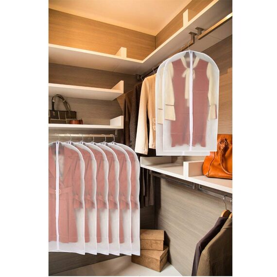 HomeClean Kleidersack Durchsichtig 60cm x 120cm Lange Anzugstasche Staubdichter Kleidersack Weiße atmungsaktive Staubschutzhülle mit durchgehendem Reißverschluss für Tanzkleiderkleidung 6er-Pack