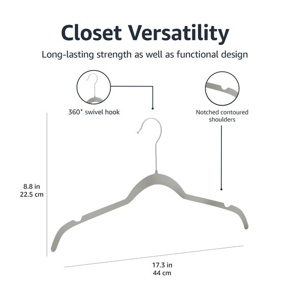 Amazon Basics Kleiderbügel für Hemd / Kleid, mit Samt überzogen 50er-Pack, Grau