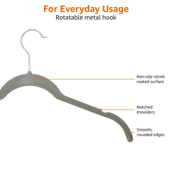 Amazon Basics Kleiderbügel für Hemd/Kleid, mit Samt überzogen, 100er-Pack, Grau
