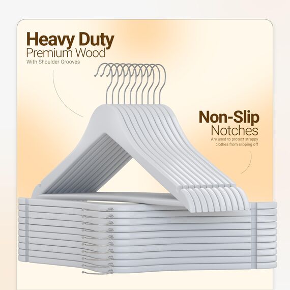 Utopia Home Hochwertige Holz-Kleiderbügel, 30 Stück, langlebige und schlanke Kleiderbügel, Anzugbügel mit 360 Grad drehbarem Haken, Holzbügel mit Schulterrillen, Weiß