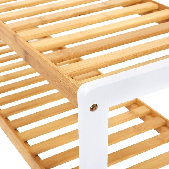 SONGMICS Schuhregal aus Bambus, Schuhablage mit 2 Ebenen, Schuh-Organizer, Regal für Schuhe, Pflanzen, Bücher, Wohnzimmer, Flur, Schlafzimmer, Badezimmer, 26 x 70 x 33 cm, weiß-naturfarben LBS02H