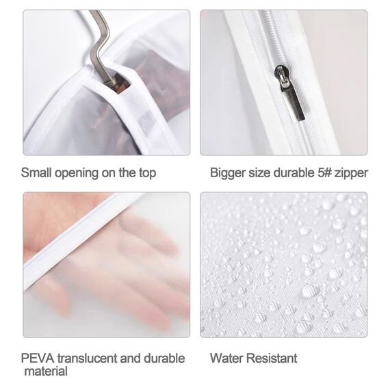 HomeClean Hängende Kleider Taschen 60 x 100cm (12er Pack) mit Reißverschluss PEVA Kleiderabdeckung für Kleiderschrank und Reise, Kleiderabdeckungen für Mäntel