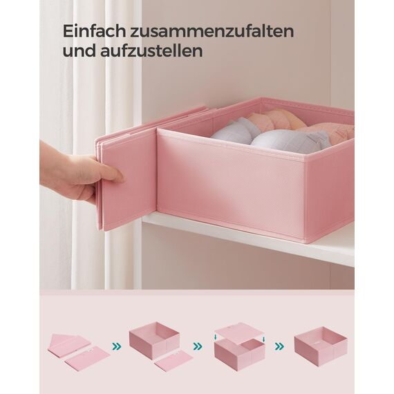 SONGMICS Aufbewahrungsbox für Schublade, 6er Set, Schubladen Organizer, Faltbox, Unterwäsche Organizer, Stoffbox für Socken, Unterwäsche, BHs, Krawatten und Schals, pastellrosa RDZ06PK