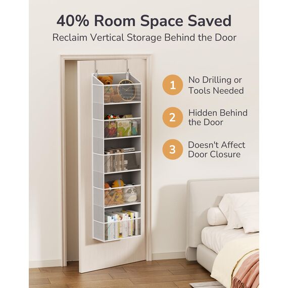 ULG Tür-Organizer mit 5 großen Taschen, 10 Netz-Seitentaschen, 20 kg Tragkraft, Hängeaufbewahrung mit transparentem Fenster für Schlafzimmer, Badezimmer, Küche, Wohnmobil, transparent, 1 Stück