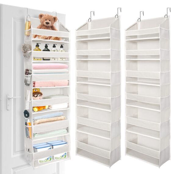 ULG 2 Pack Over The Door Organizer with 6 Large Pockets 12 Side Pockets, 50lbs Weight Capacity Door Hanging Organizer for Bedroom, Bathroom, Pantry, Nursery Storage, Beige