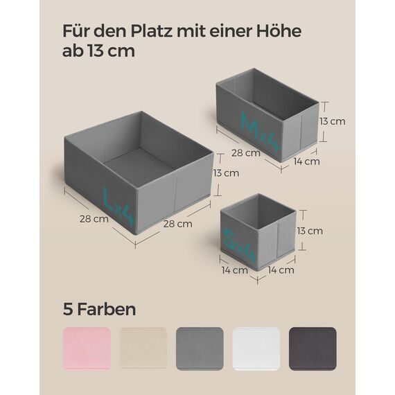 SONGMICS Aufbewahrungsbox für Schublade, 12er Set, Schubladen Organizer, Faltbox, Unterwäsche Organizer, Stoffbox für Socken, Unterwäsche, BHs, Krawatten und Schals, taubengrau RDZ006G02