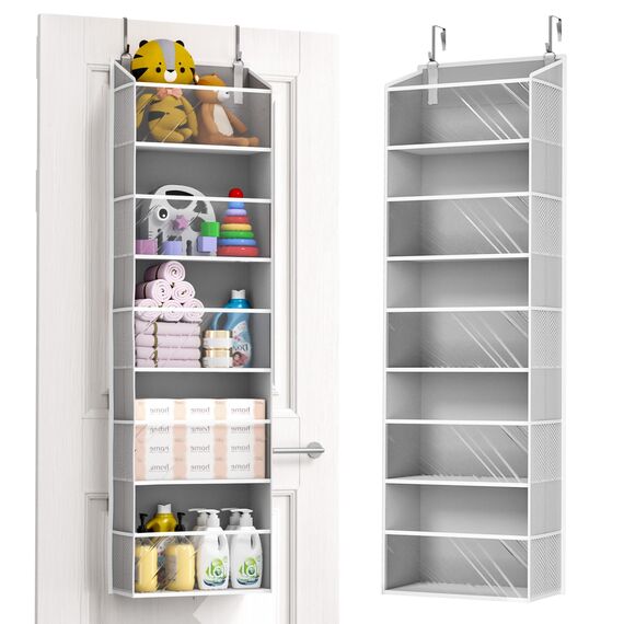 ULG Tür-Organizer mit 5 großen Taschen, 10 Netz-Seitentaschen, 20 kg Tragkraft, Hängeaufbewahrung mit transparentem Fenster für Schlafzimmer, Badezimmer, Küche, Wohnmobil, transparent, 1 Stück