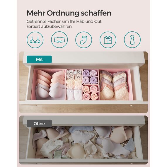 SONGMICS Aufbewahrungsbox für Schublade, 6er Set, Schubladen Organizer, Faltbox, Unterwäsche Organizer, Stoffbox für Socken, Unterwäsche, BHs, Krawatten und Schals, pastellrosa RDZ06PK