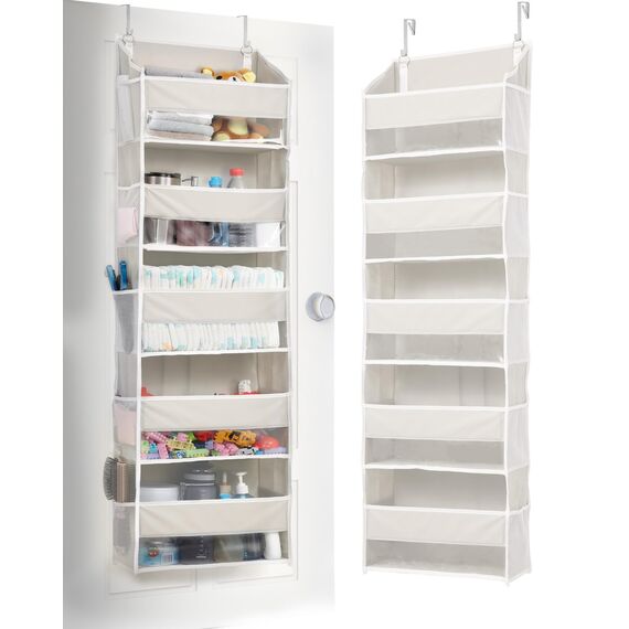 ULG Tür-Organizer, 5 große Taschen, 10 Mesh-Taschen, 20 kg Tragkraft, Hängender Organizer für Schlafzimmer, Bad, Küche, Beige