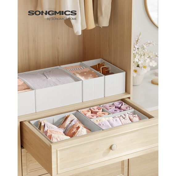 SONGMICS Aufbewahrungsbox für Schublade, 12er Set, Schubladen Organizer, Faltbox, Unterwäsche Organizer, Stoffbox für Socken, Unterwäsche, BHs, Krawatten und Schals, wolkenweiß RDZ006W02
